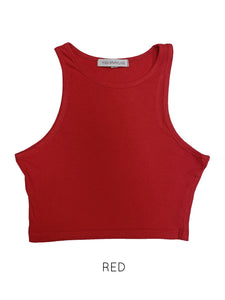 Cropped Ribbed Tank - Red