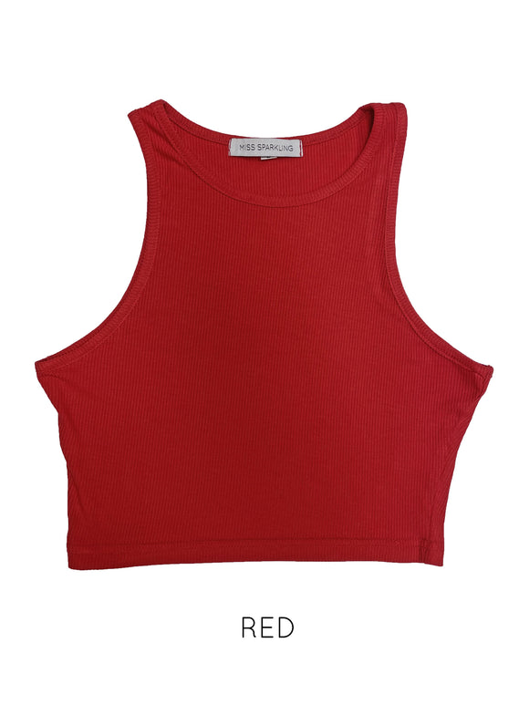 Cropped Ribbed Tank - Red