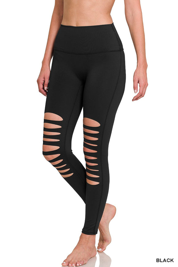 Athletic Knee Cut Out High Waisted Leggings - Black