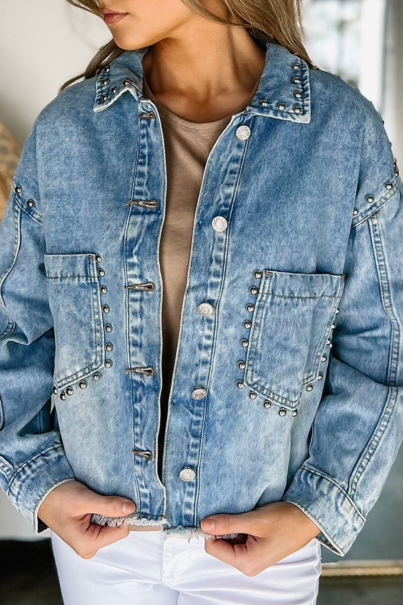 Sky Blue Studded Acid Wash Denim Jacket – The HMM Boutique