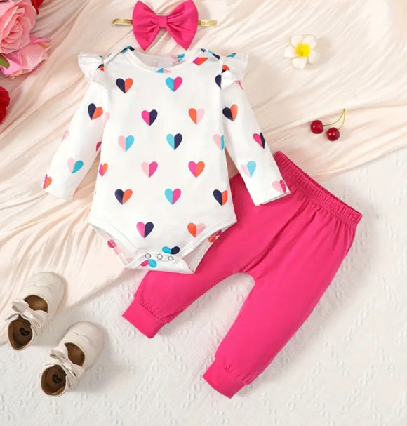 Baby Girl Heart 3 PC Outfit