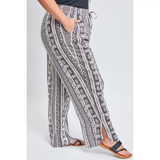 Curvy Linen Elastic Waist Pant with Slit Hem