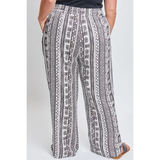 Curvy Linen Elastic Waist Pant with Slit Hem