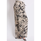 Curvy Drawstring Wide Straight Pant - Leafy Tropical