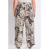 Curvy Drawstring Wide Straight Pant - Leafy Tropical
