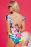 Tropical V-Neck Tied Backless One Piece Swimsuit