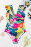 Tropical V-Neck Tied Backless One Piece Swimsuit