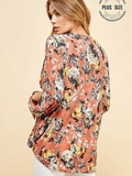 Curvy Floral Criss Cross Open Sleeve Top