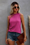 Solid Cold Cut Out Shoulder Sleeveless Top - Fuchsia