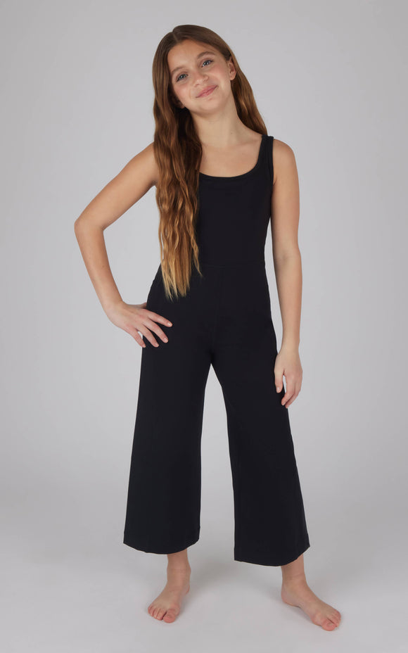 Girls Interlock Everyday Wide Flare Leg Crop Romper: Black