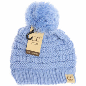 Kids Solid Pom CC Beanie: Pale Blue