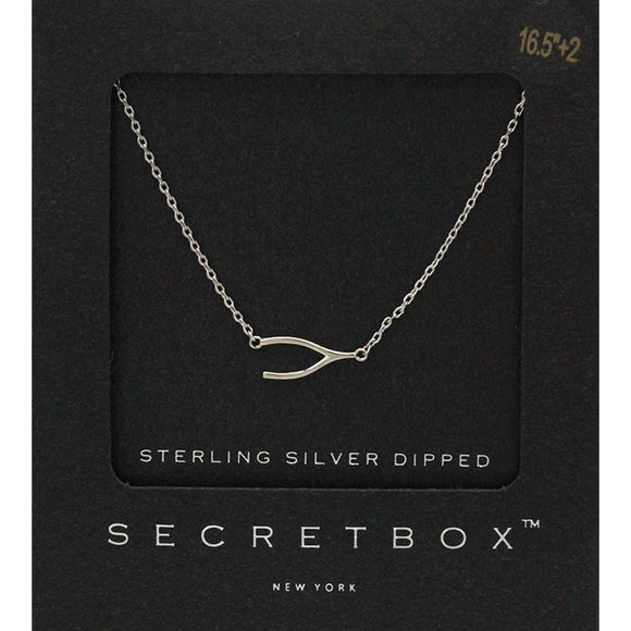 Secret Box 14K Gold Dipped Wishbone Pendant Necklace: Silver