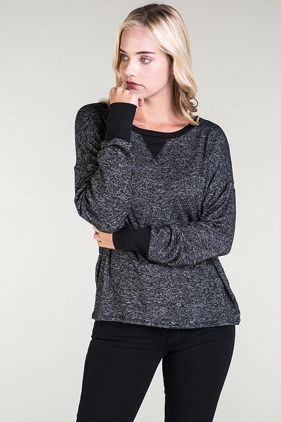 Black/Gray Two Toned Brushed Hacci Pullover