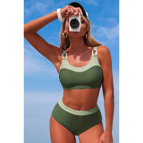 Army Green Two Piece Colorblock Back Knot Swimsuit