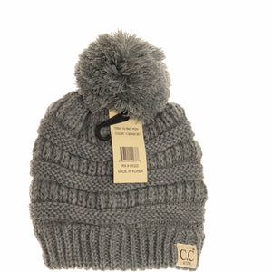 Kids Solid Pom CC Beanie: Lt. Grey