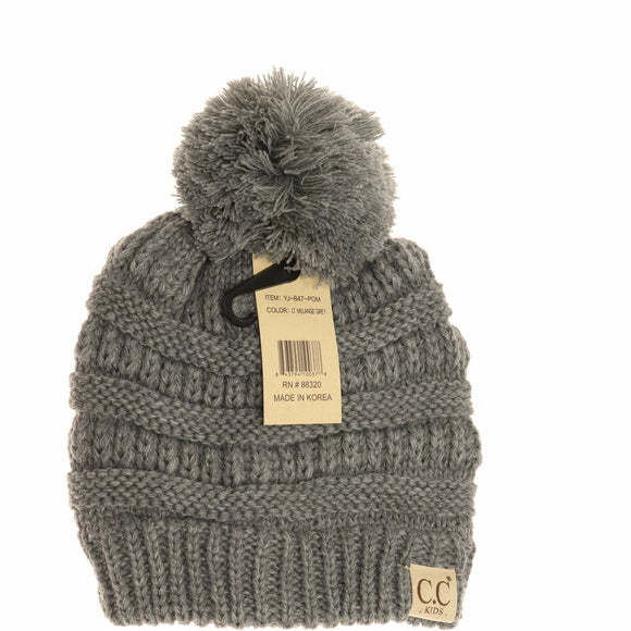 Kids Solid Pom CC Beanie: Lt. Grey