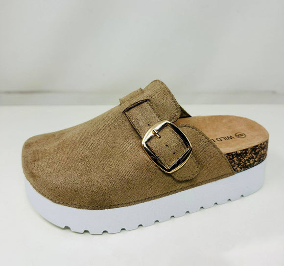 Women's Cork Sole Buckle Mules - Taupe