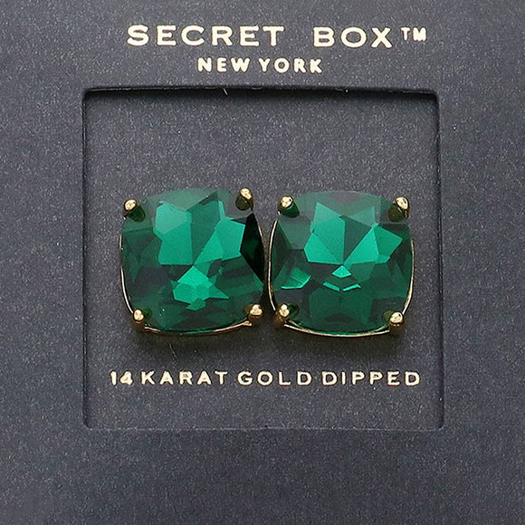 Secret Box 14K Gold Dipped Rhinestone Stud Earrings: Emerald