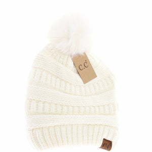 Super Soft Matching Fur Pom C.C Beanie: Ivory
