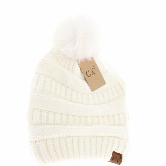 Super Soft Matching Fur Pom C.C Beanie: Ivory