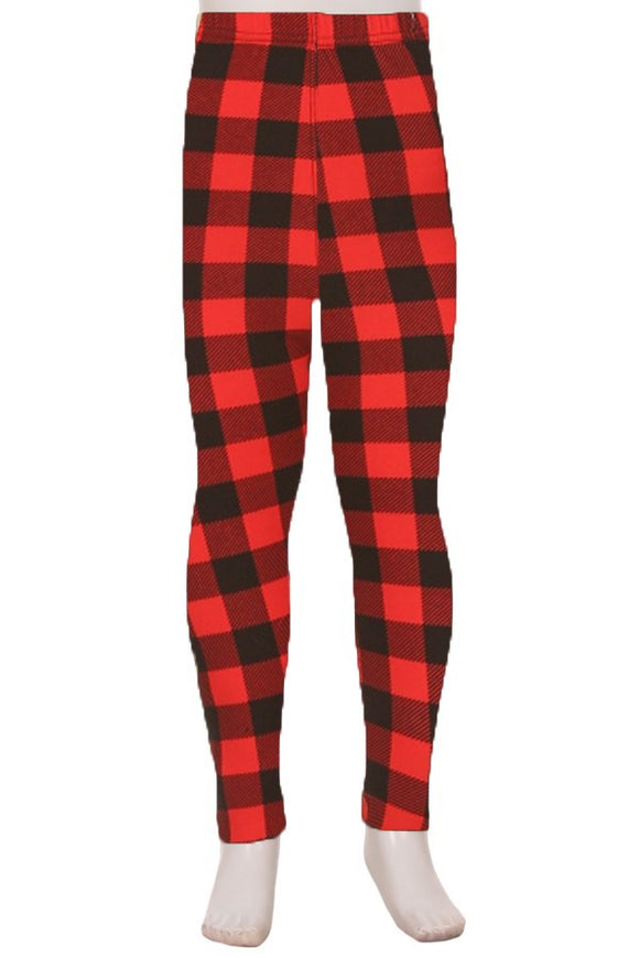 Girl's Buttery Soft Leggings - Red Buffalo Plaid