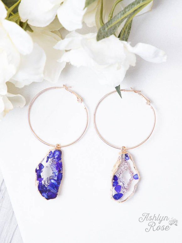 Geode Hoop Earrings, Royal Blue