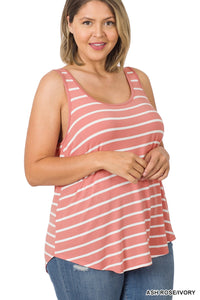 Curvy Stripe Sleeveless Top - Pink