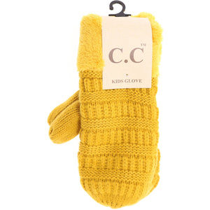 Kids Solid Fuzzy Lined Mittens: Mustard