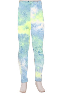 Girl's Buttery Soft Leggings - Blue/Green Tie Dye