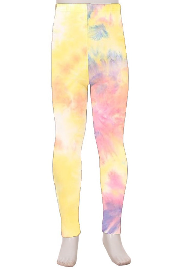 Girl's Buttery Soft Leggings - Yellow/Pink Tie Dye