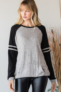 Long Sleeve Black & Gray Color Block Top