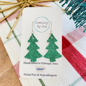 Christmas Tree Earrings: Green Fine Glitter