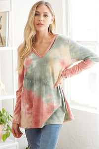 Tie Dye V-neck Long Sleeve Top