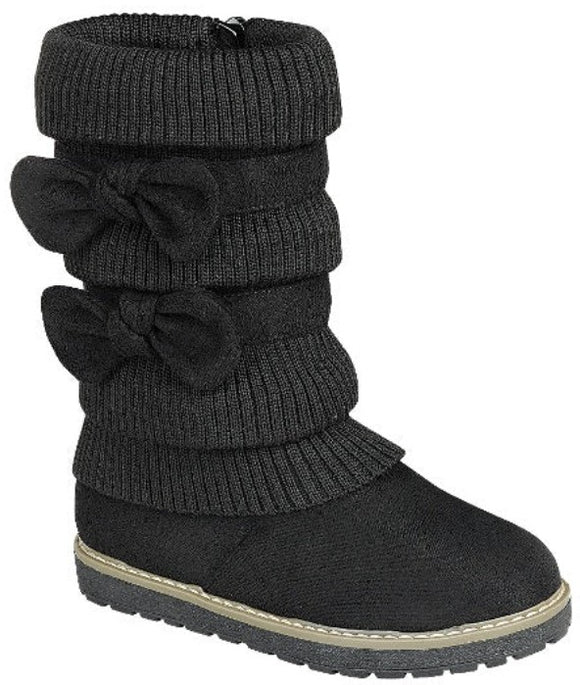 Girl's Black Micro-suede Boots w/ Bows