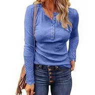 Long Sleeve Henley with Lace Cuff - Blue