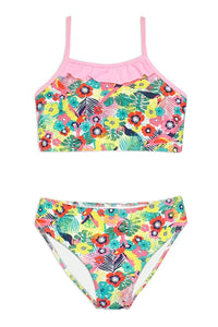 Girl's Two Piece Swimsuit w/ Tropical Toucan Print