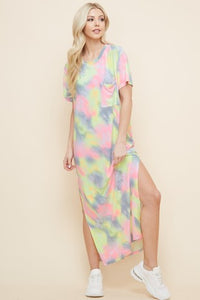 Tie Dye Maxi Dress - Navy Neon