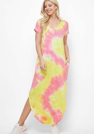 Tie Dye Maxi Dress - Yellow/Pink