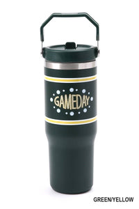 "GAME DAY" Stainless Steel Tumbler, Green & Gold - 30 OZ