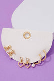Pearl Pave Heart Bow And Charms Mixed Earrings Set: GDCRM