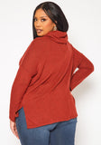 Curvy Turtle Neck Long Sleeve Top - Rust