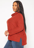 Curvy Turtle Neck Long Sleeve Top - Rust