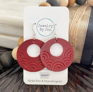 Embossed Rainbow Circle Earrings - Red