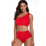 Two Pieces One Shoulder Red Swimsuit