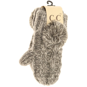 Kids CC Multi-Tone Double Pom Fuzzy Lined Mittens: Dk. Grey