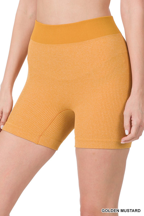 Ribbed Seamless Shorts - Mustard