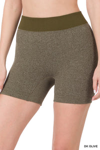 Ribbed Seamless Shorts - Olive