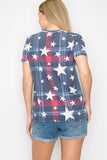 Women Star Print Short Sleeve Top - Blue