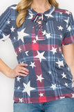 Women Star Print Short Sleeve Top - Blue