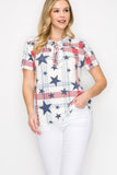 Women Star Print Short Sleeve Top - White